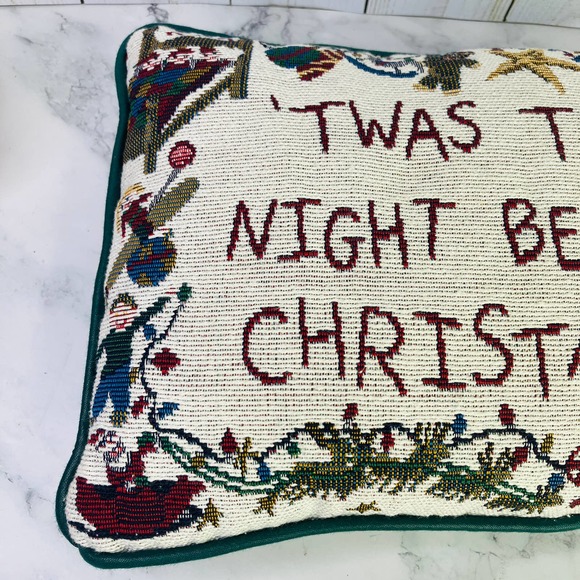 Vintage Christmas Tapestry Throw Pillow Set Pair 2 'Twas The Night Before 12" - Picture 3 of 8